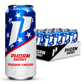 Phorm Energy Screamin’ Freedom can front view highlights sugar free formula and natural caffeine