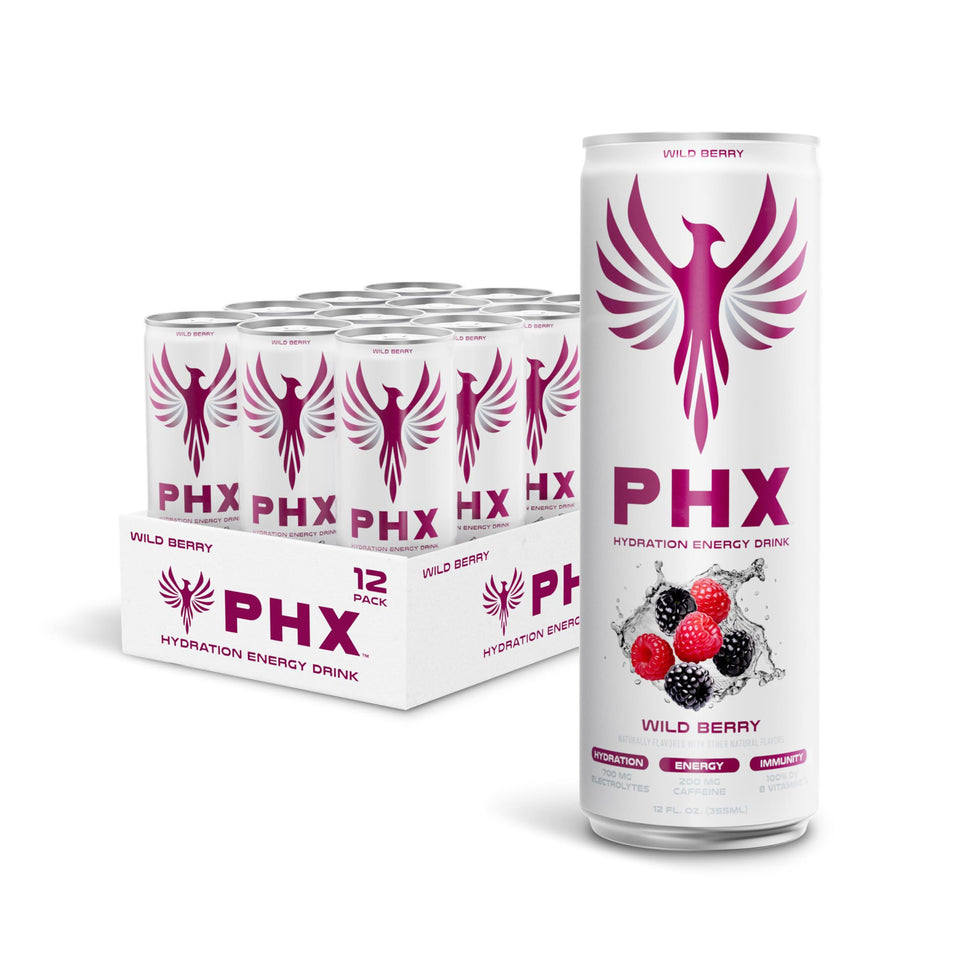PHX Hydration can with 700mg electrolytes for steady hydration on the go.