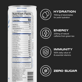 Back label of PHX can highlights electrolyte blend and daily vitamins