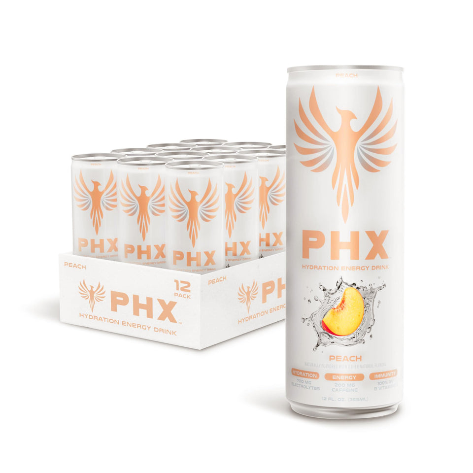 PHX Hydration Energy Drink can front view showing electrolyte blend for quick hydration