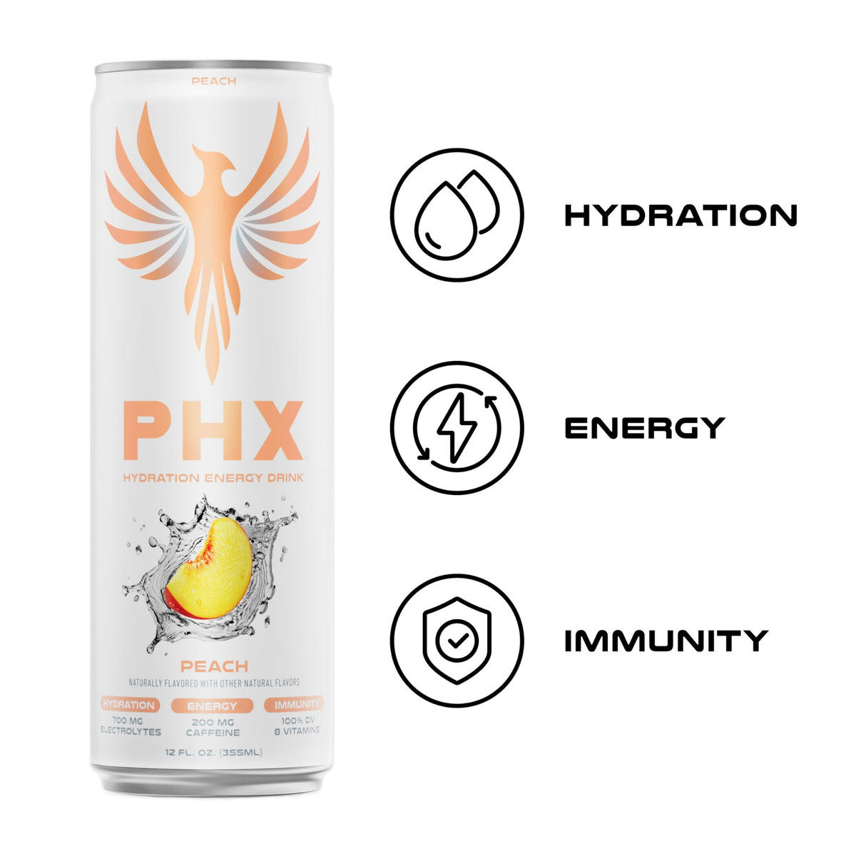 PHX Hydration Energy Drink over ice in a glass emphasizing low calories