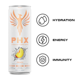 PHX Hydration Energy Drink over ice in a glass emphasizing low calories