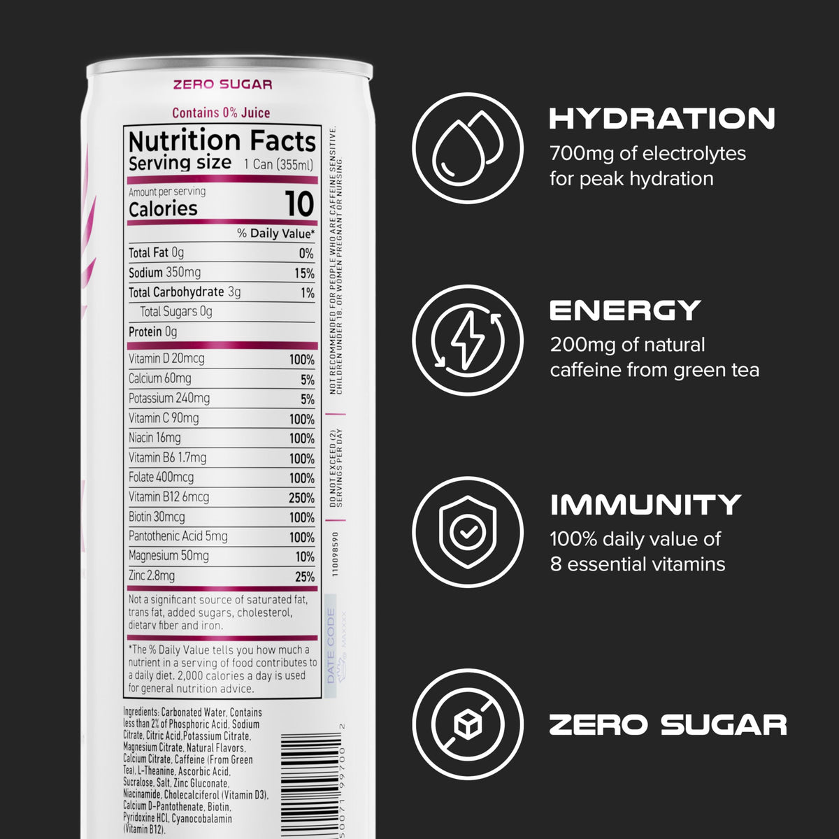 PHX can highlights natural green tea caffeine for long-lasting energy.