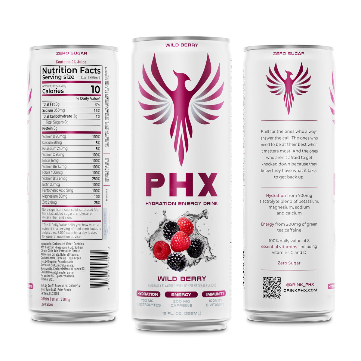 PHX bottle displaying eight essential vitamins for immune support.