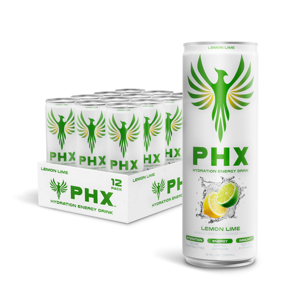 PHX Hydration Energy Drink Lemon Lime can front view for on-the-go hydration.