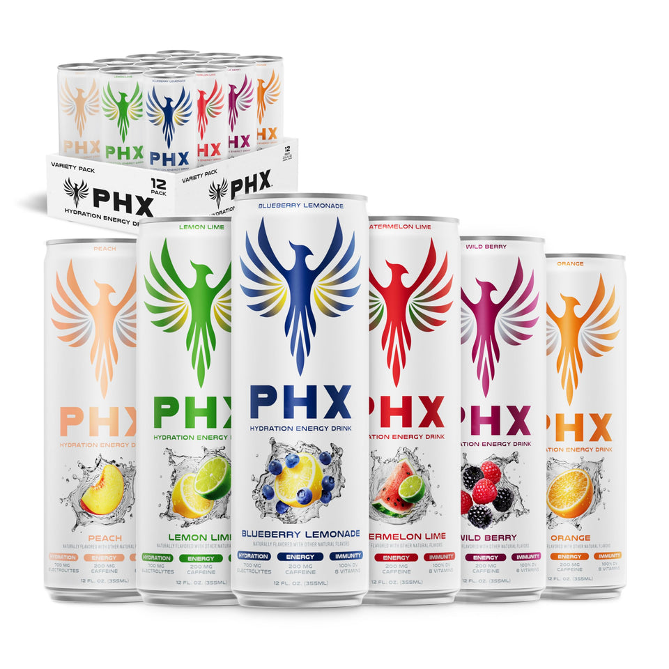 PHX Hydration Energy front can showcasing convenient on-the-go packing