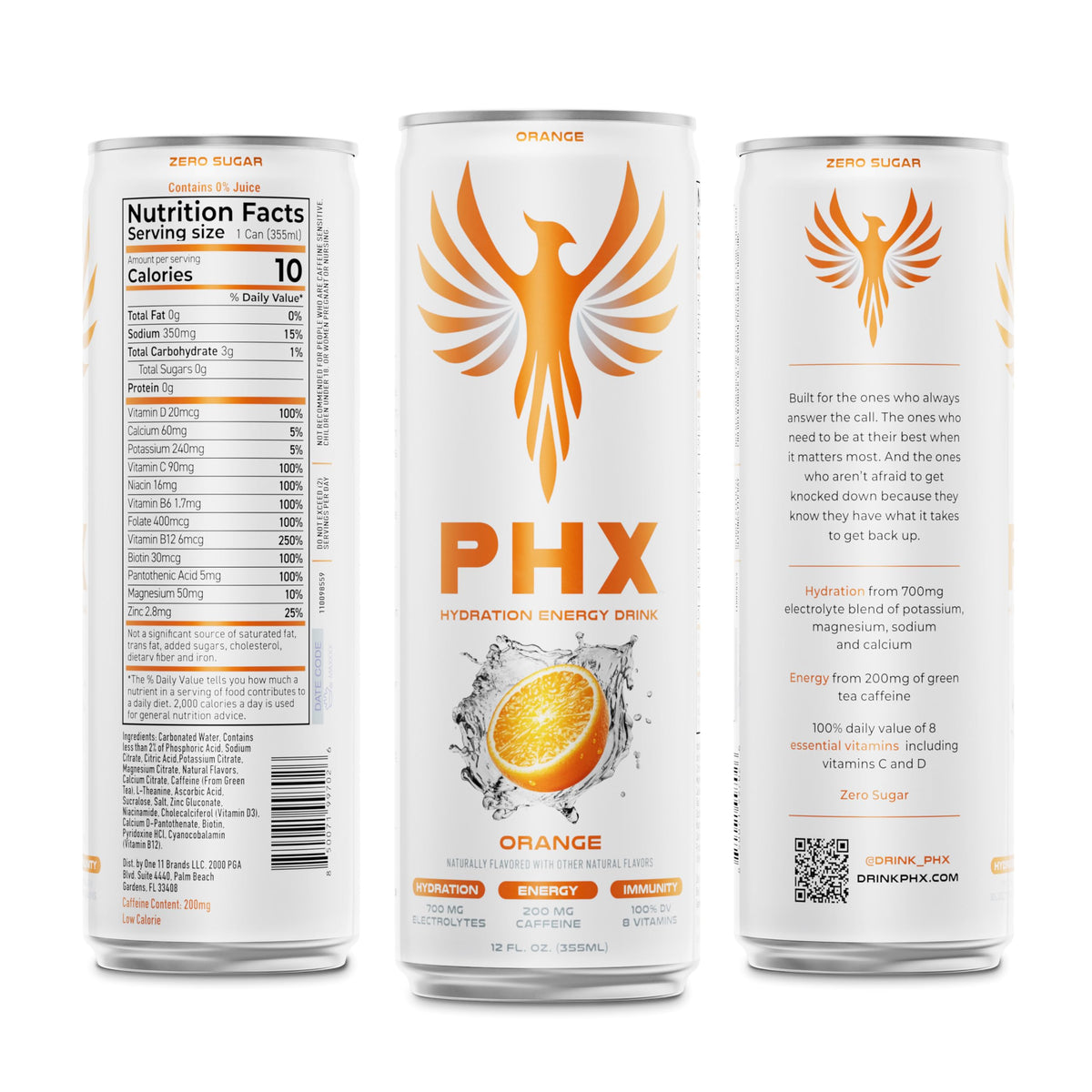 PHX Hydration Energy orange can ingredients highlight electrolyte blend and hydration