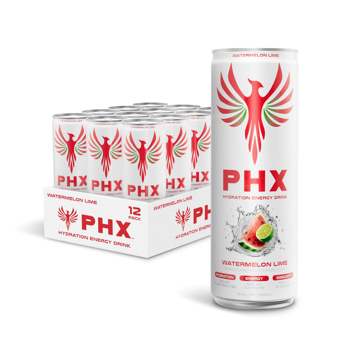 PHX Hydration Energy Drink can with watermelon lime flavor for refreshed hydration.
