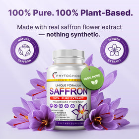 PHYTOCHOICE saffron capsules amber bottle for convenient daily supplementation.