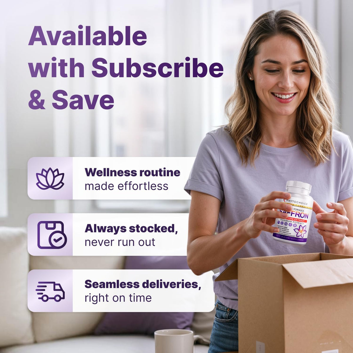 PHYTOCHOICE saffron eyes vision image implies eye health support.