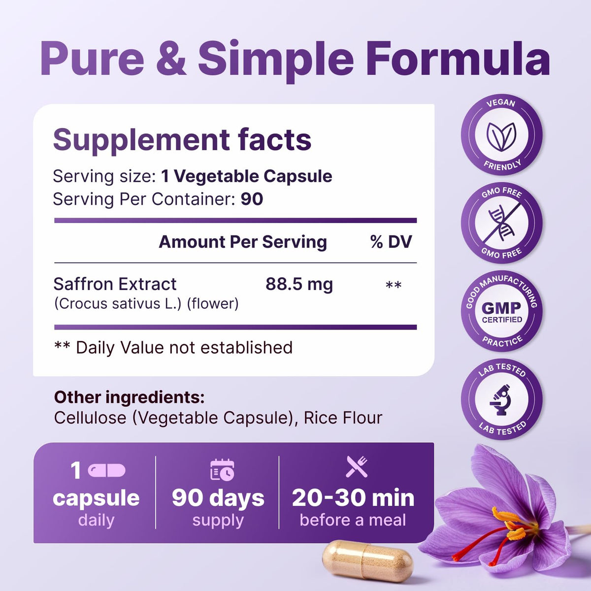 PHYTOCHOICE saffron supplement facts panel aids informed choices.