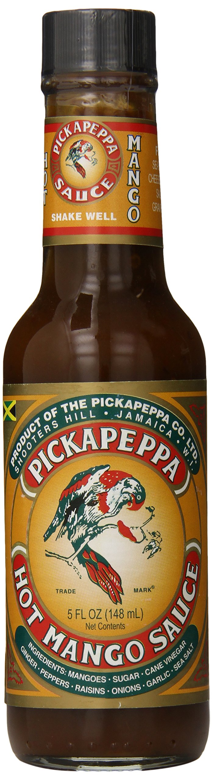 Pickapeppa Mango Hot Sauce bottle showing tropical flavor ideal for grilling and marinades.