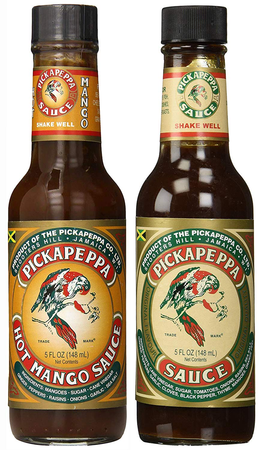 Pickapeppa Original Brown Sauce bottle pouring for finishing flavor versatility.