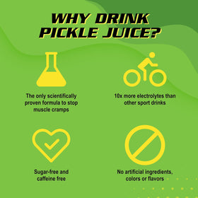 Pickle Juice 12-pack display suggests convenient on-the-go cramp support.