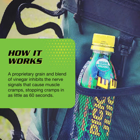 Pickle Juice bottle pouring into a glass, ready for activity.