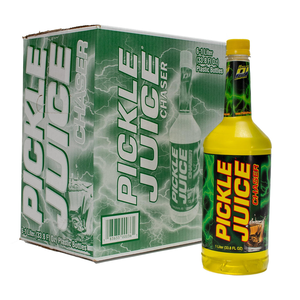 Pickle Juice Chaser 1-Liter bottle front view for quick electrolyte hydration and cramps relief