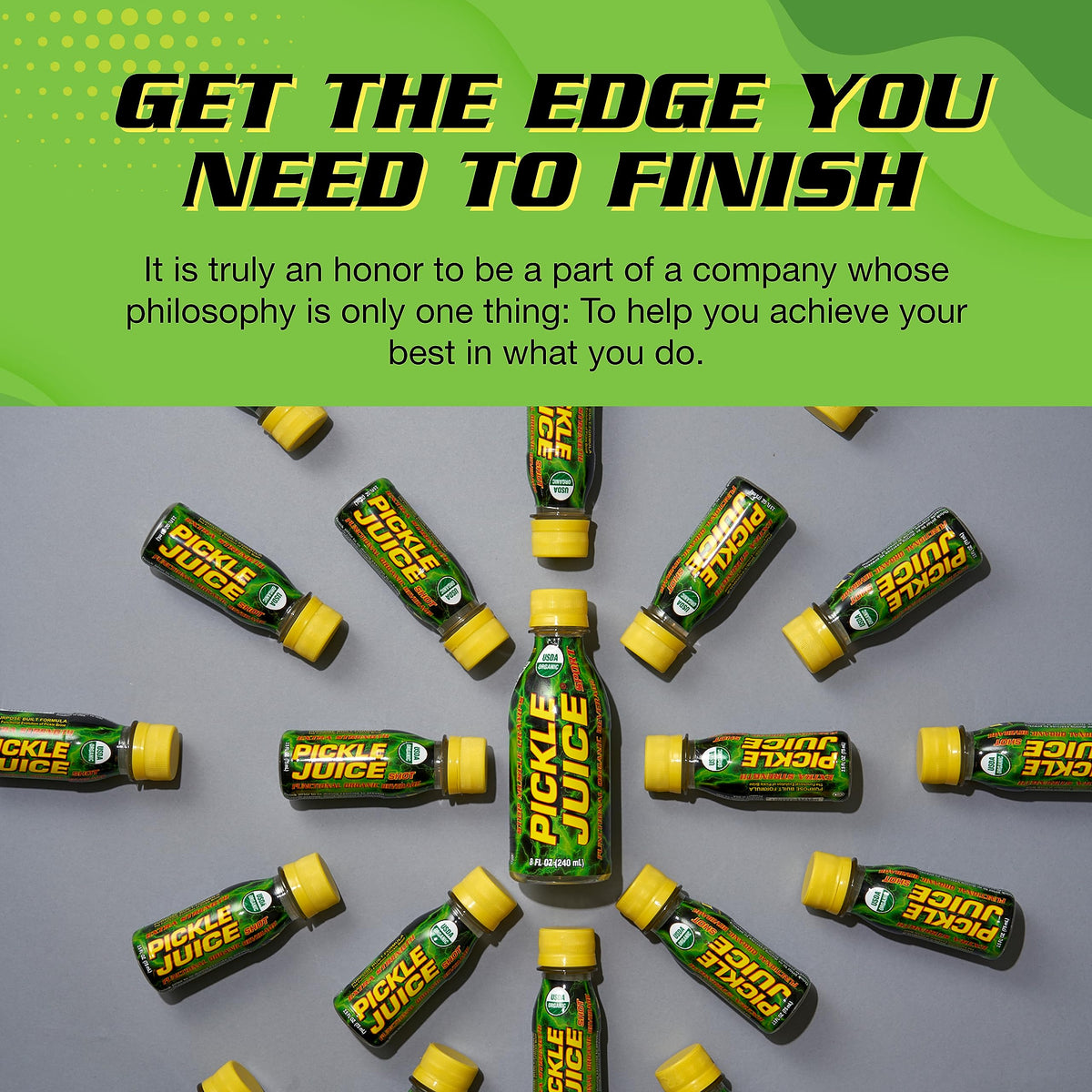 Pickle Juice Chaser 1-Liter bottle with glass features drink-ready packaging for on-the-go use