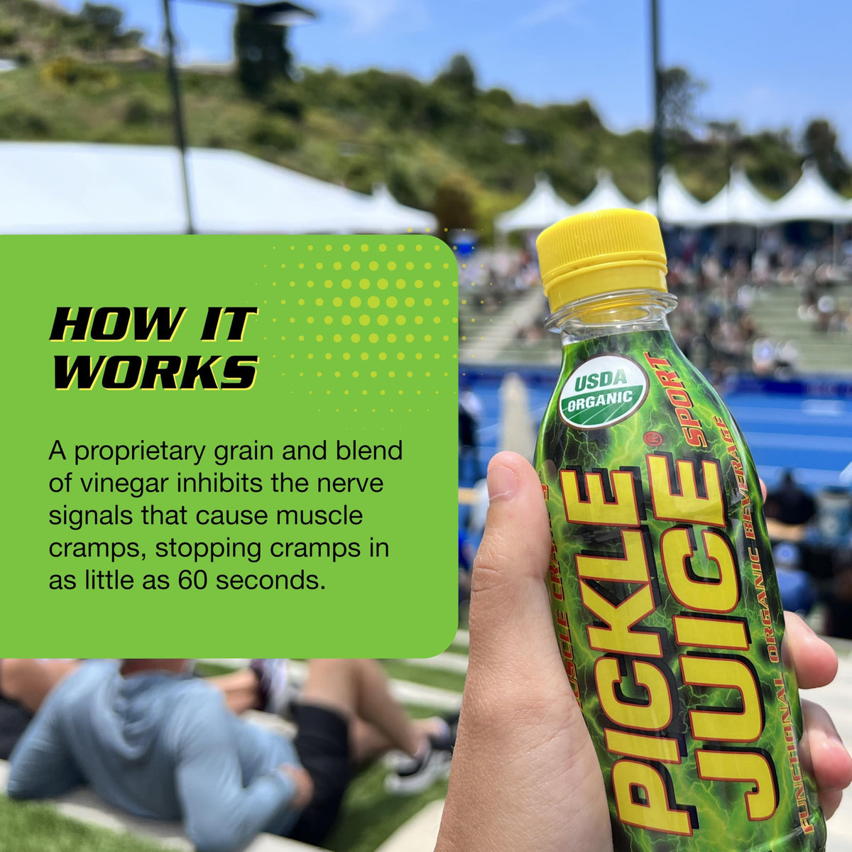 Label close-up of Pickle Juice highlighting the no-sugar formula.