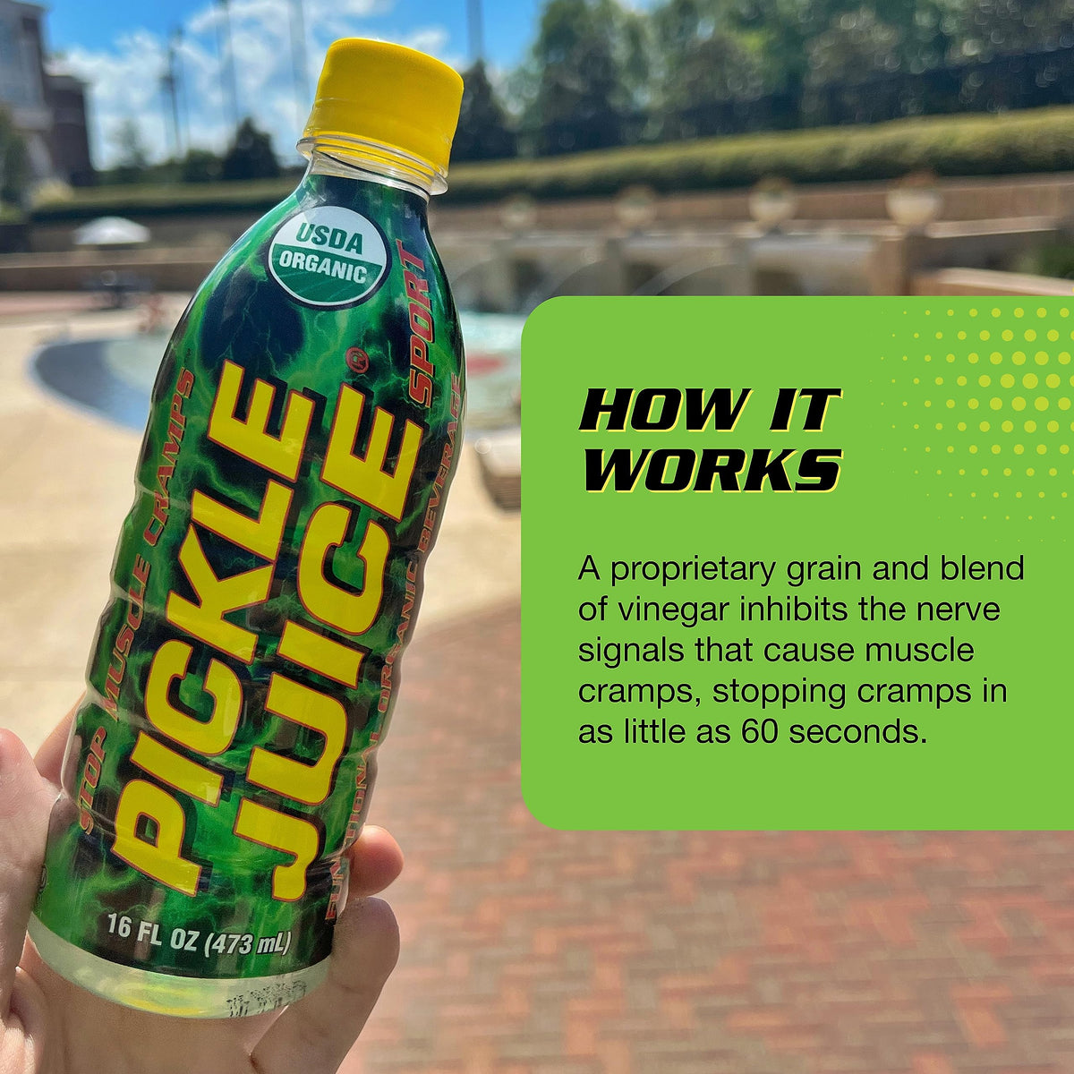 Pickle Juice organic ingredients label highlights clean hydration.
