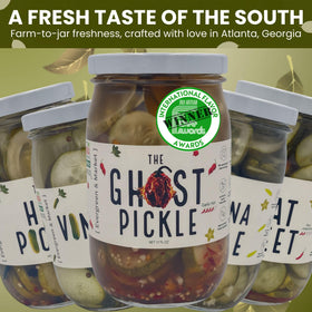 PICKLES Ghost Pepper cocktail with pickle garnish evokes bold flavor.