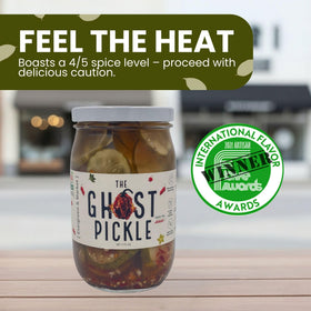 PICKLES Ghost Pepper close-up emphasizes spicy aroma for adventurous tastes.