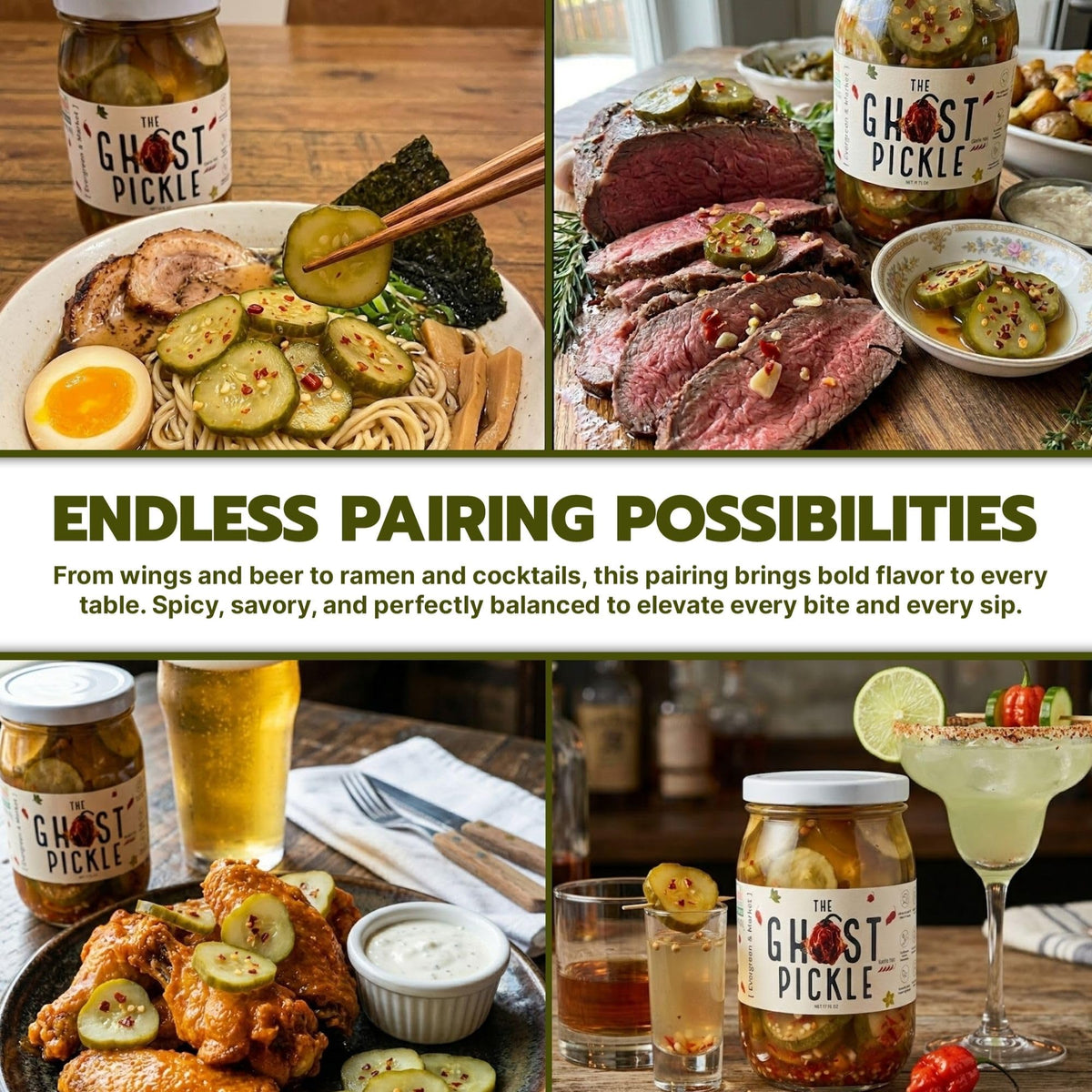 PICKLES Wings with Ghost Pickles dipping sauce showcase heat balance.
