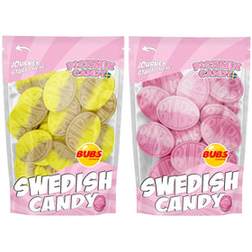 Pickmix Candy Sweden Bubs Banana Ovals bag front view for creamy fruit flavor.