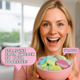 Pickmix Sweden BUBS dizzy-skulls, chewy foam candy with bold flavors.