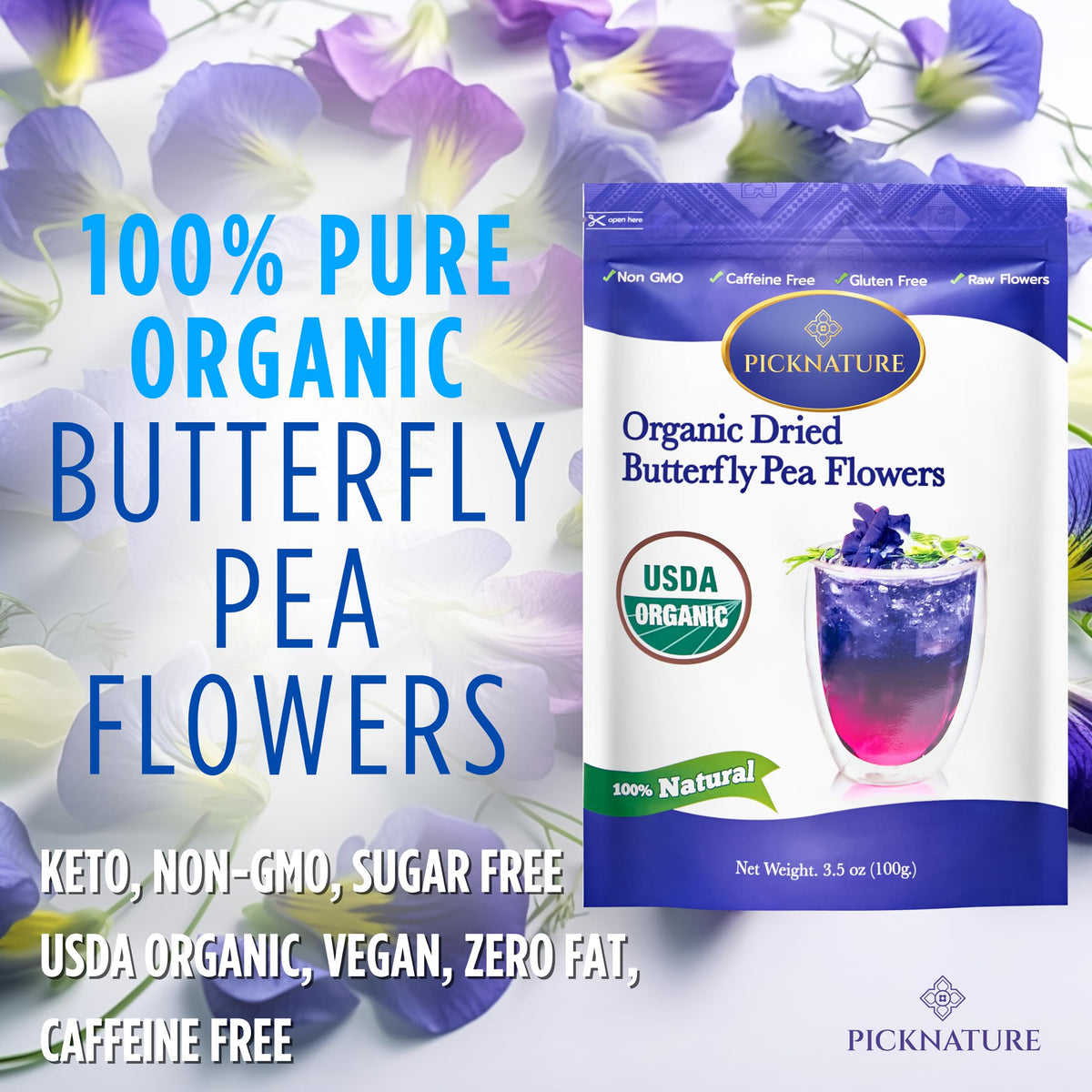 PICKNATURE Mini Pack offers convenient, flavorful butterfly pea tea servings.