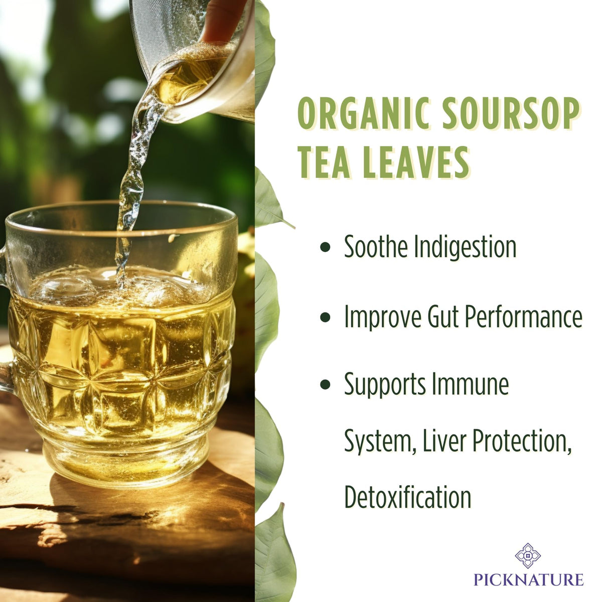 PickNature tea infusion in cup, a comforting ritual with antioxidants.