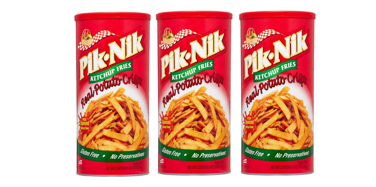 Pik-Nik Ketchup Fries 3-pack box, convenient snack for sharing or movie night.