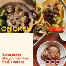 Pikora Cocoa Bone Broth ready in a glass, ideal for on-the-go protein boost