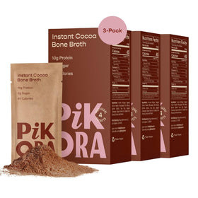 Pikora Cocoa Bone Broth sachets in a box for quick, zero-sugar protein boost