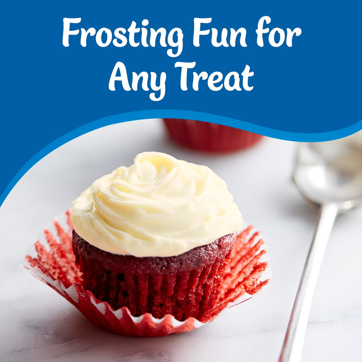 Pillsbury Creamy Supreme frosting folded with whipped topping yields fluffier frosting.