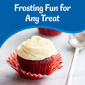 Pillsbury Creamy Supreme frosting folded with whipped topping yields fluffier frosting.