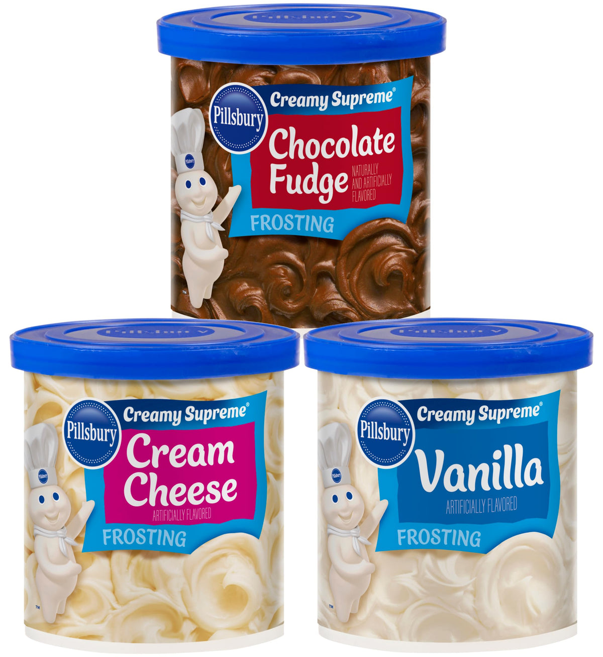 Pillsbury Creamy Supreme Vanilla frosting tub adds rich, smooth frosting for cakes.