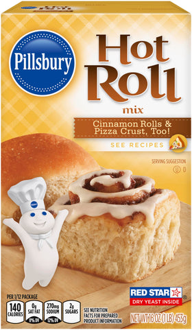 Pillsbury Hot Roll Mix box front with six-pack for easy weeknight dinners