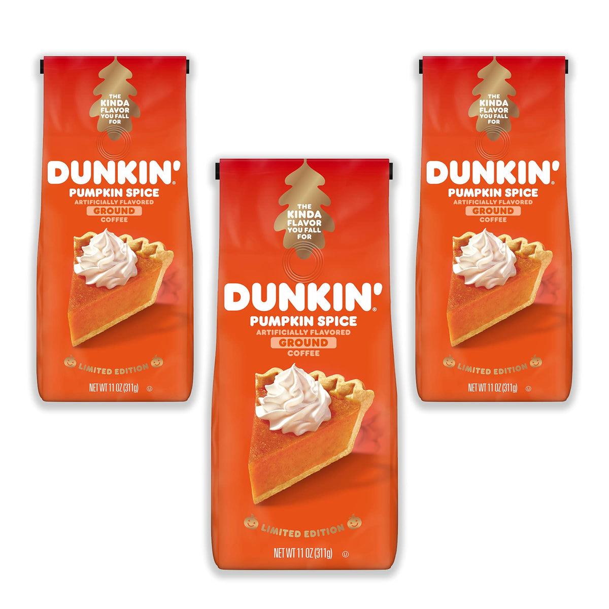 PILON Dunkin Pumpkin Spice coffee packaging highlighting seasonal flavor for easy home brewing