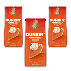 PILON Dunkin Pumpkin Spice coffee packaging highlighting seasonal flavor for easy home brewing