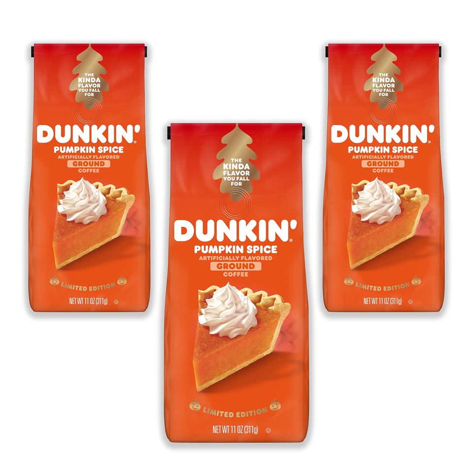 PILON Dunkin Pumpkin Spice coffee packaging highlighting seasonal flavor for easy home brewing