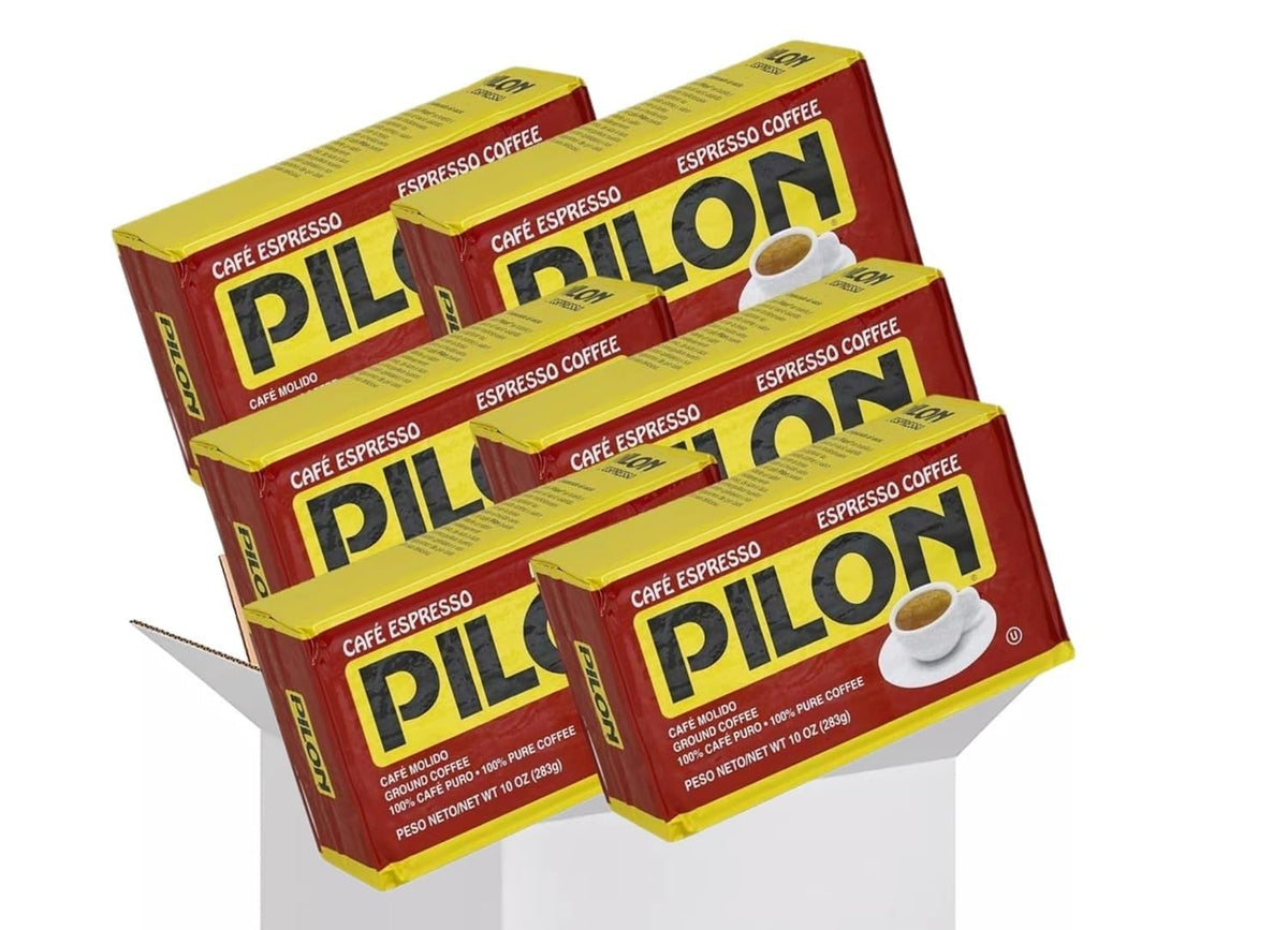 PILON ground espresso coffee packaging closeup showing freshness