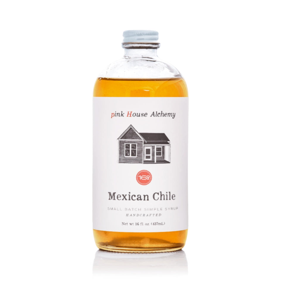 Pink House Alchemy Mexican Chile Simple Syrup bottle ready to flavor cocktails with smoky, sweet heat