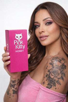 Pink Kitty HONEY label close-up highlighting premium ingredients