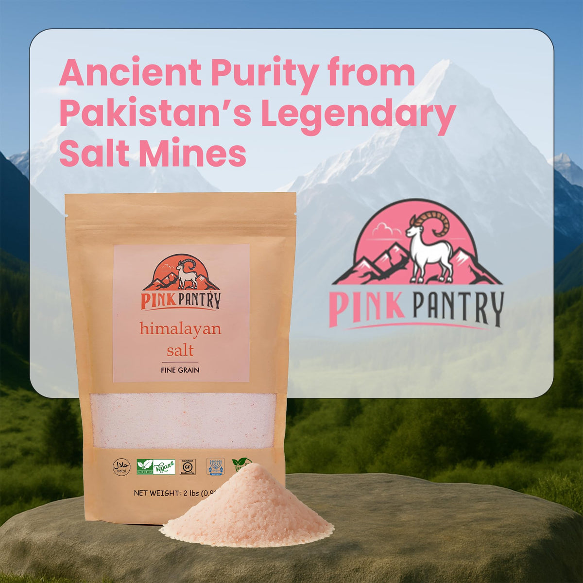 Pink Pantry salt packaging is eco-friendly and resealable to maintain freshness.