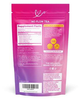 Pink Stork logo on No Flow packaging fosters brand trust.