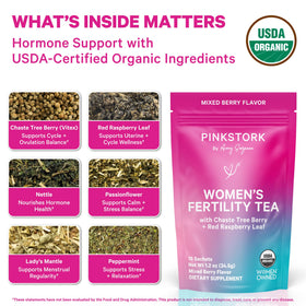 Pink Stork Fertility Tea sachets close-up for easy daily use