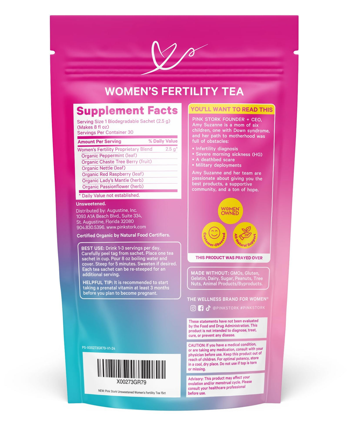 Pink Stork Fertility Tea steeping cup suggests a soothing, everyday cycle balance routine