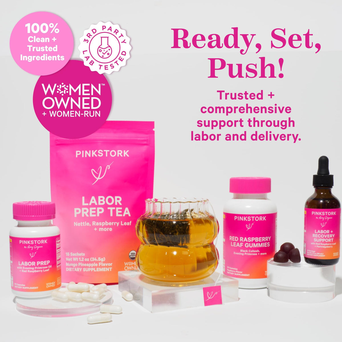 Pink Stork Labor Prep Tea hot or cold, ideal for everyday hydration