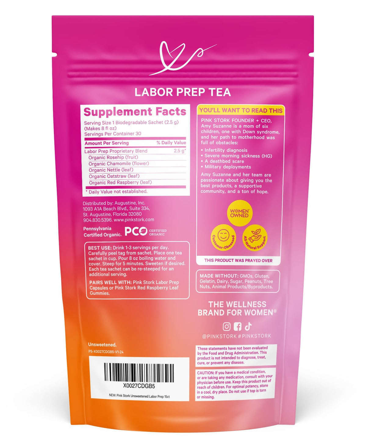 Sachets of Pink Stork Labor Prep Tea ready to brew for a calming cup