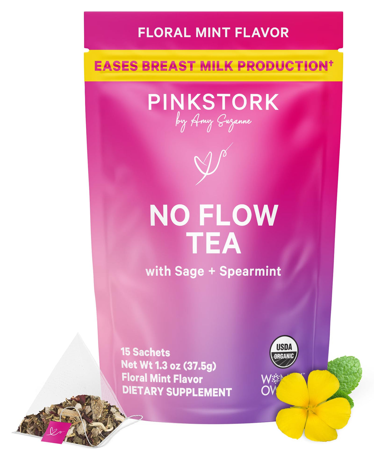 Pink Stork No Flow packaging ready for convenient lactation management.
